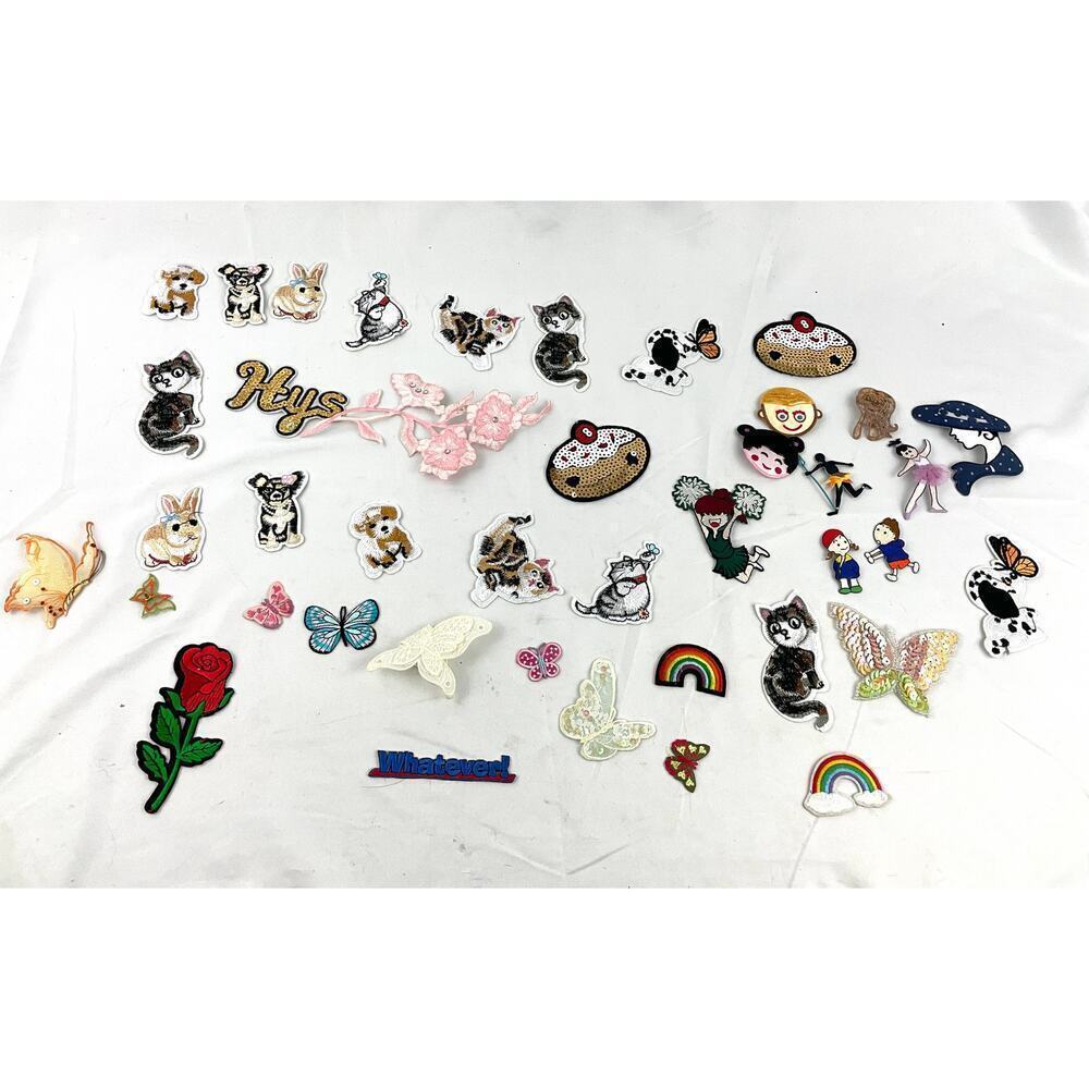 40 PC Assorted Sewing Applique‎ Patches Iron on Sew On NEW Mixed Sequin Crafting